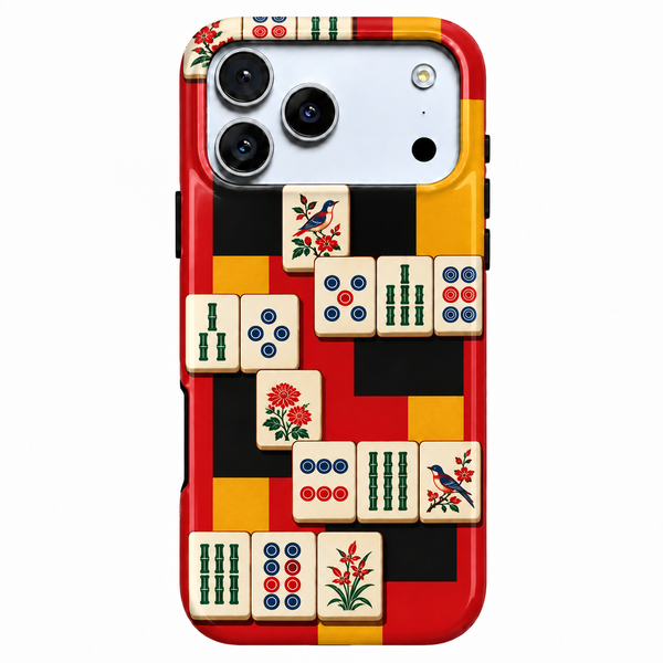 Red yellow and black mahjong tile phone case