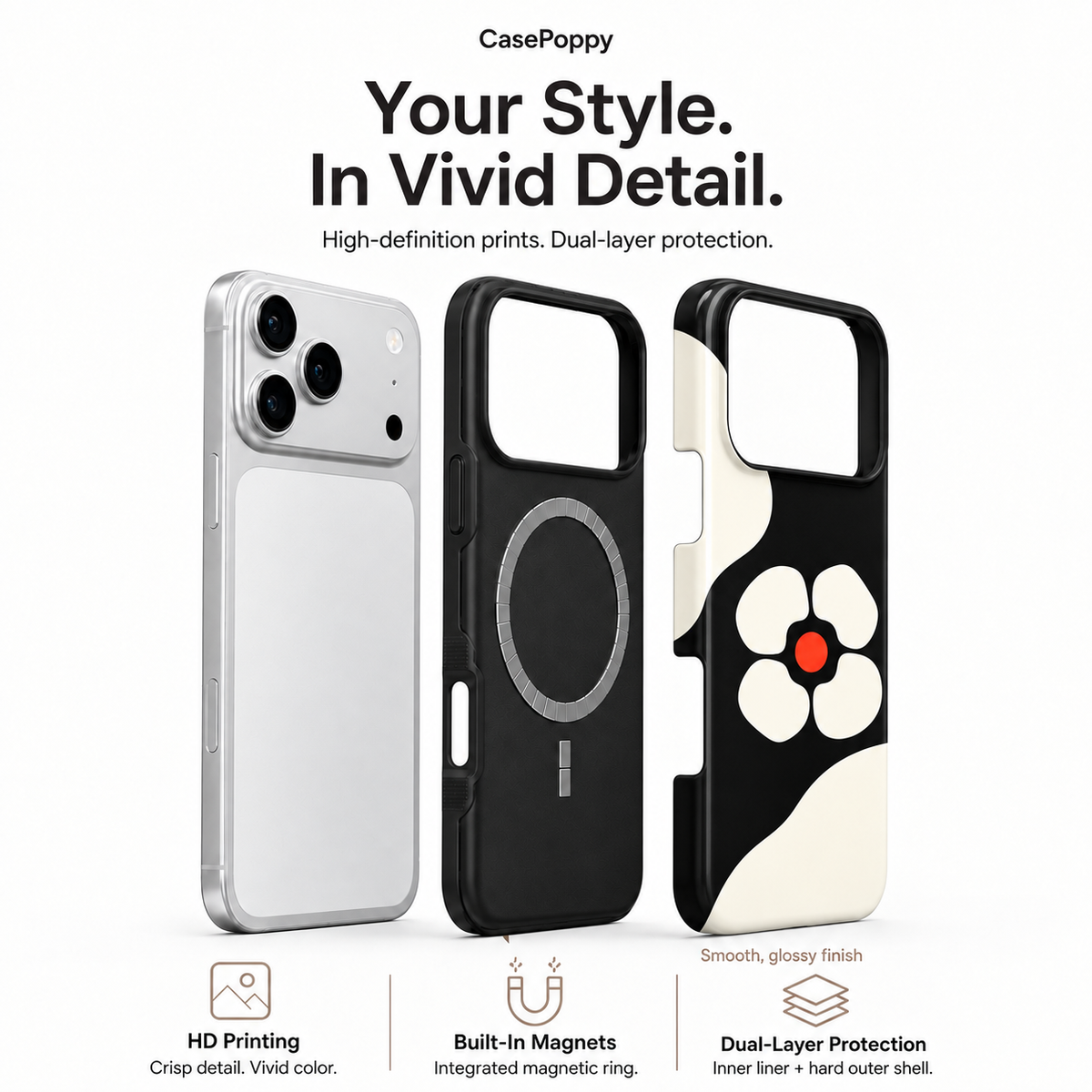 Noir Poppy | Minimal Floral Phone Case