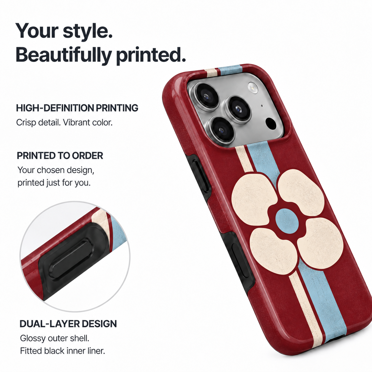 Cabernet Bloom | Retro Floral Stripe Phone Case