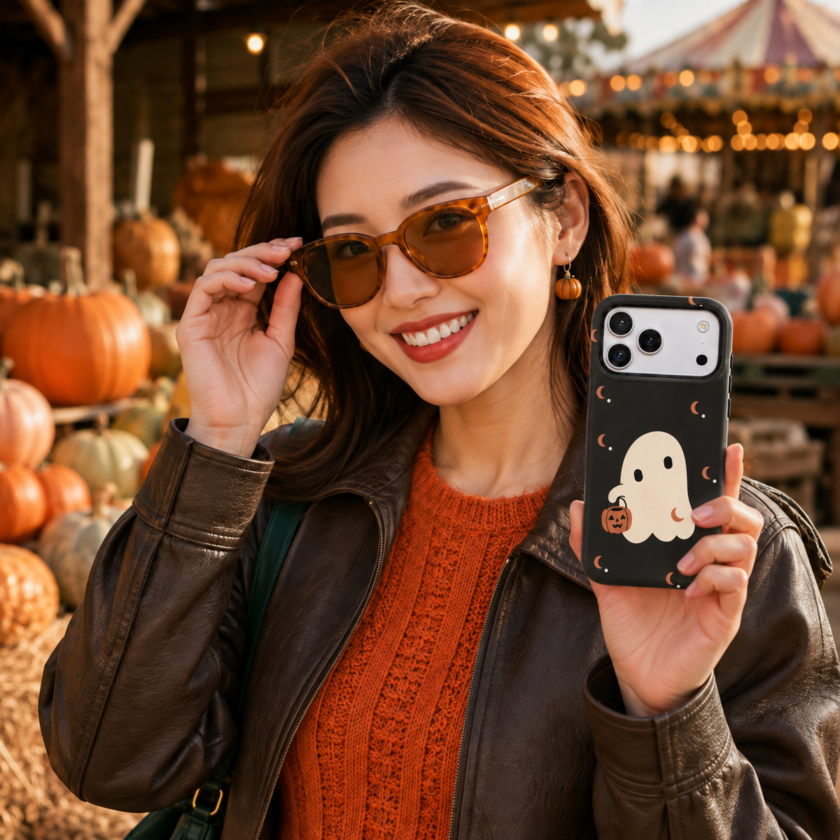 Moonlit Treat | Ghost & Pumpkin Phone Case