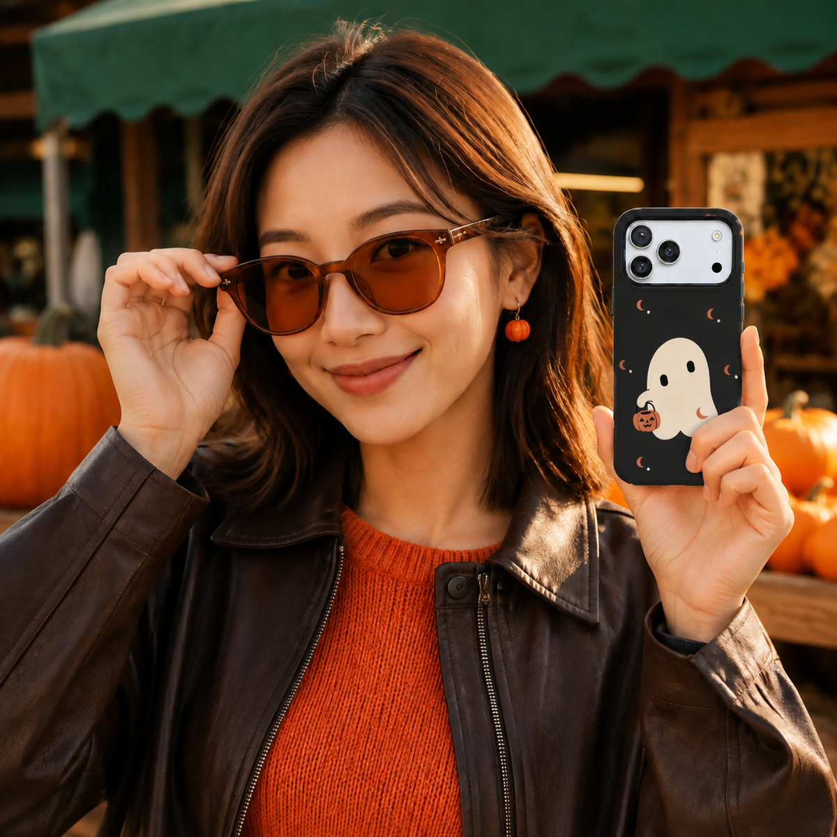 Moonlit Treat | Ghost & Pumpkin Phone Case