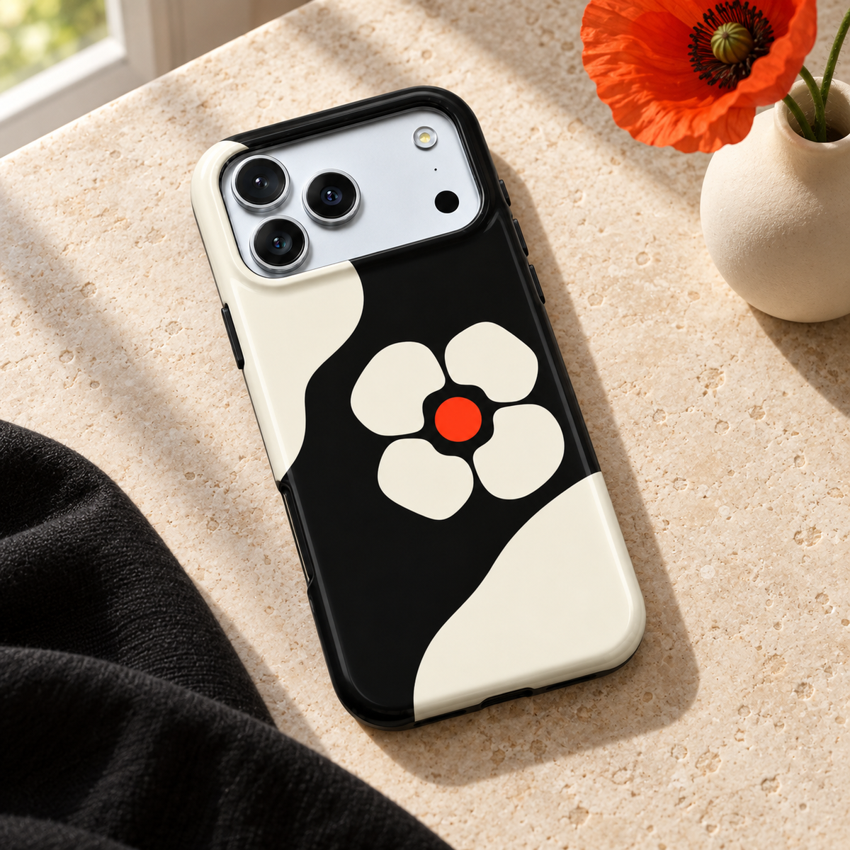 Noir Poppy | Minimal Floral Phone Case