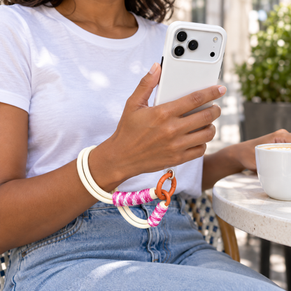 Pink Twist | Cream Phone Wrist Strap
