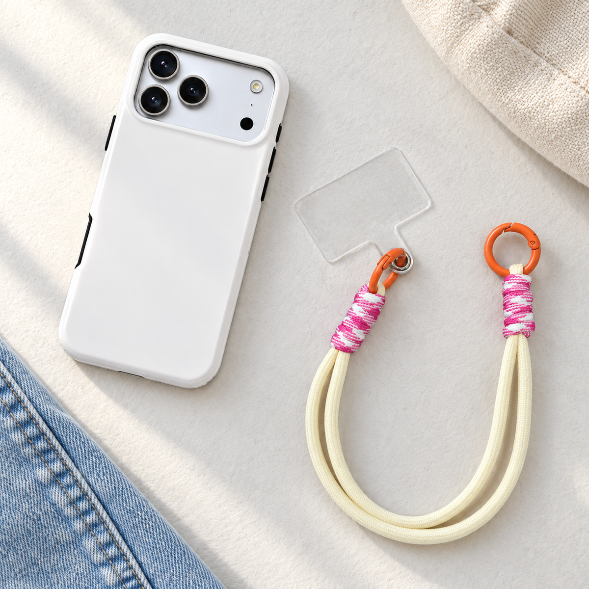 Pink Twist | Cream Phone Wrist Strap