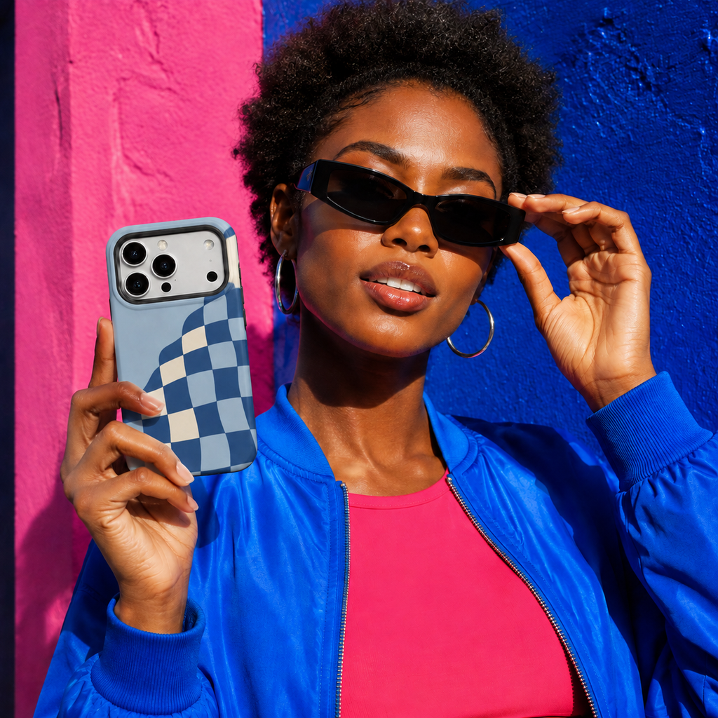Blue Check Wave | Wavy Checkerboard Phone Case