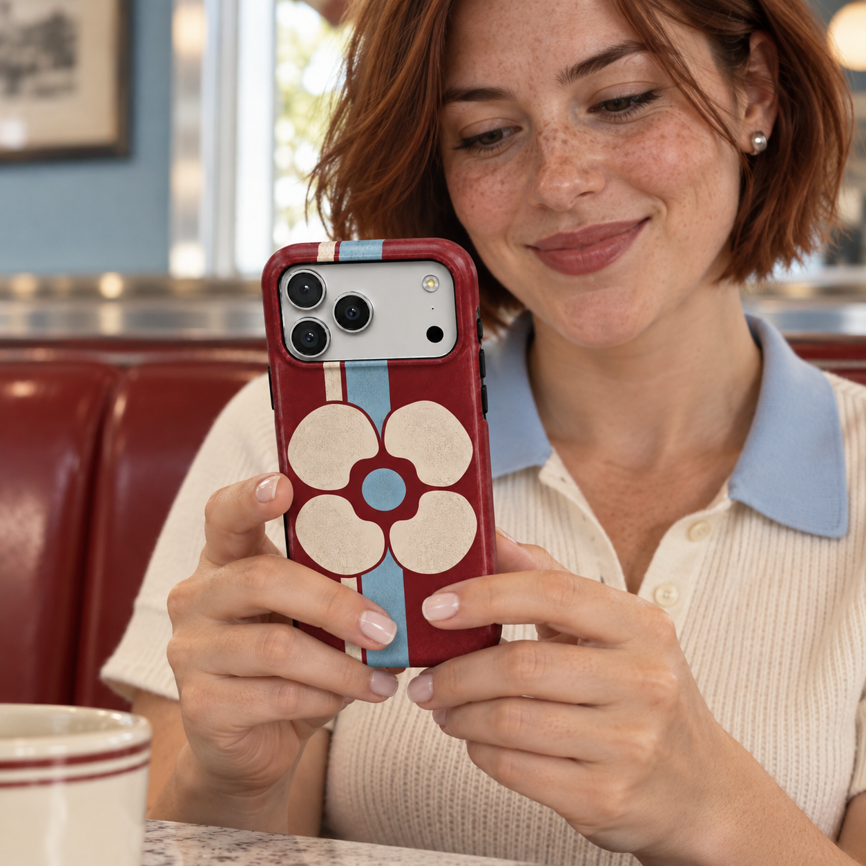 Cabernet Bloom | Retro Floral Stripe Phone Case