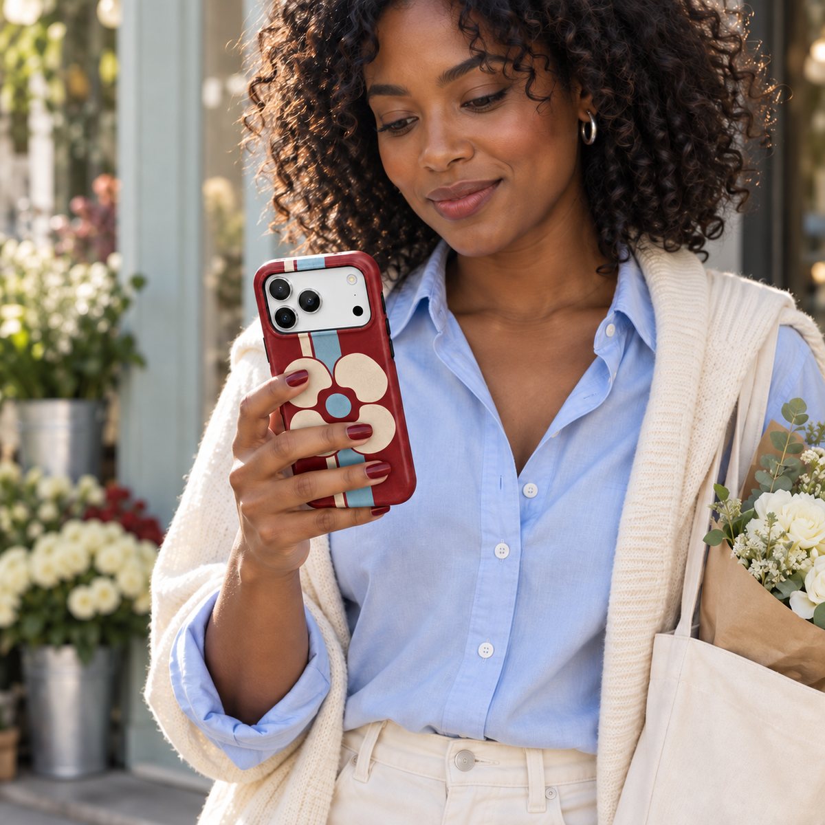Cabernet Bloom | Retro Floral Stripe Phone Case