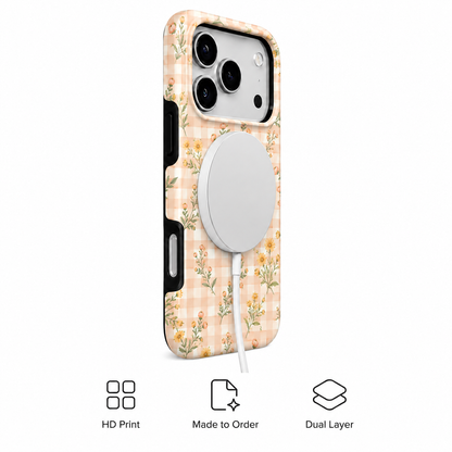 Peach Picnic | Gingham Floral Phone Case
