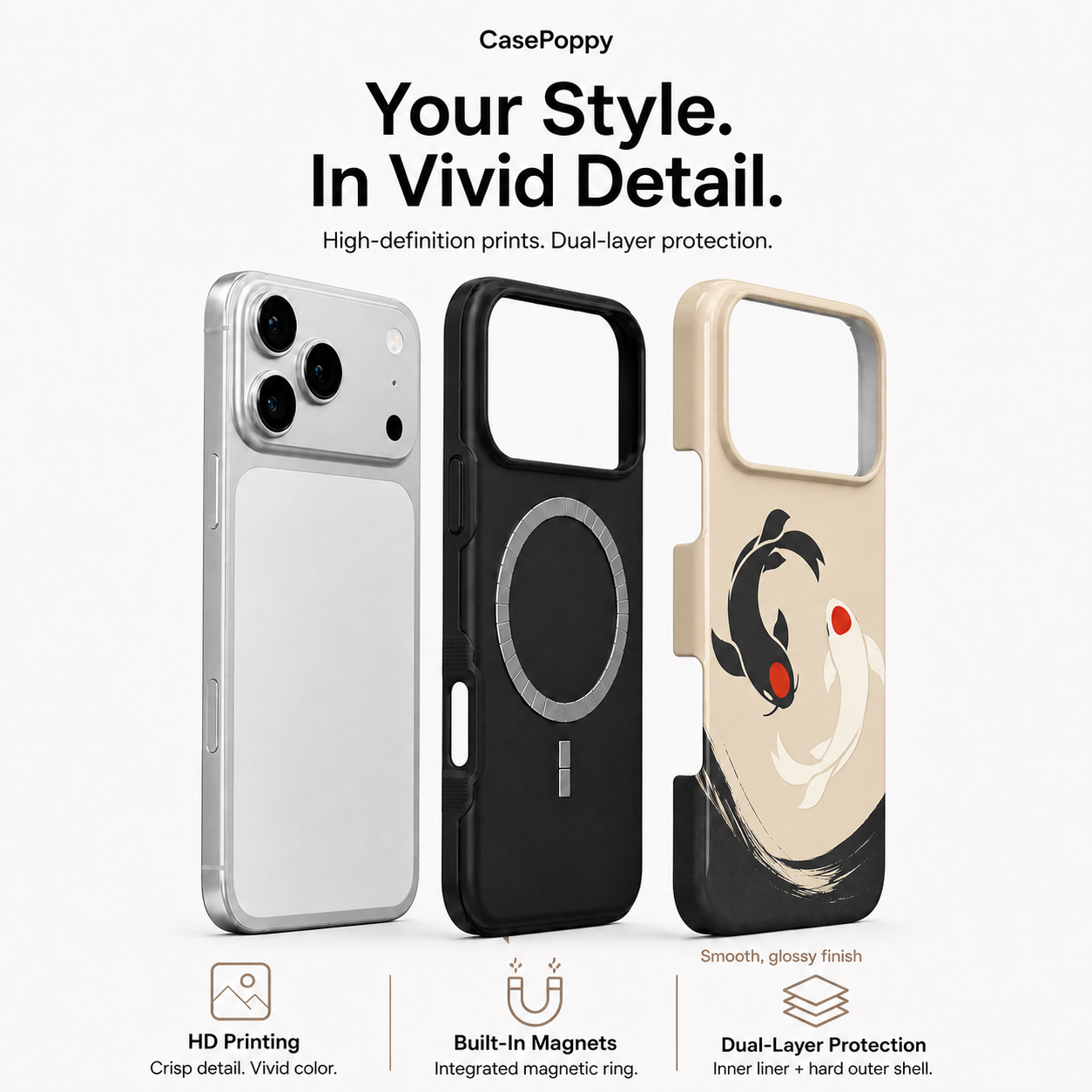 Koi Balance | Black & Ivory Fish Phone Case