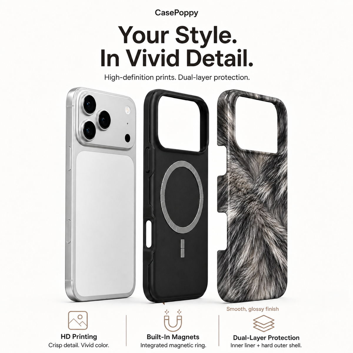 Wolf Whorl | Silver Fur-Print Phone Case
