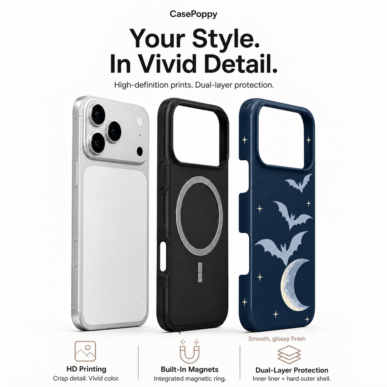 Midnight Flight | Moon & Bats Phone Case