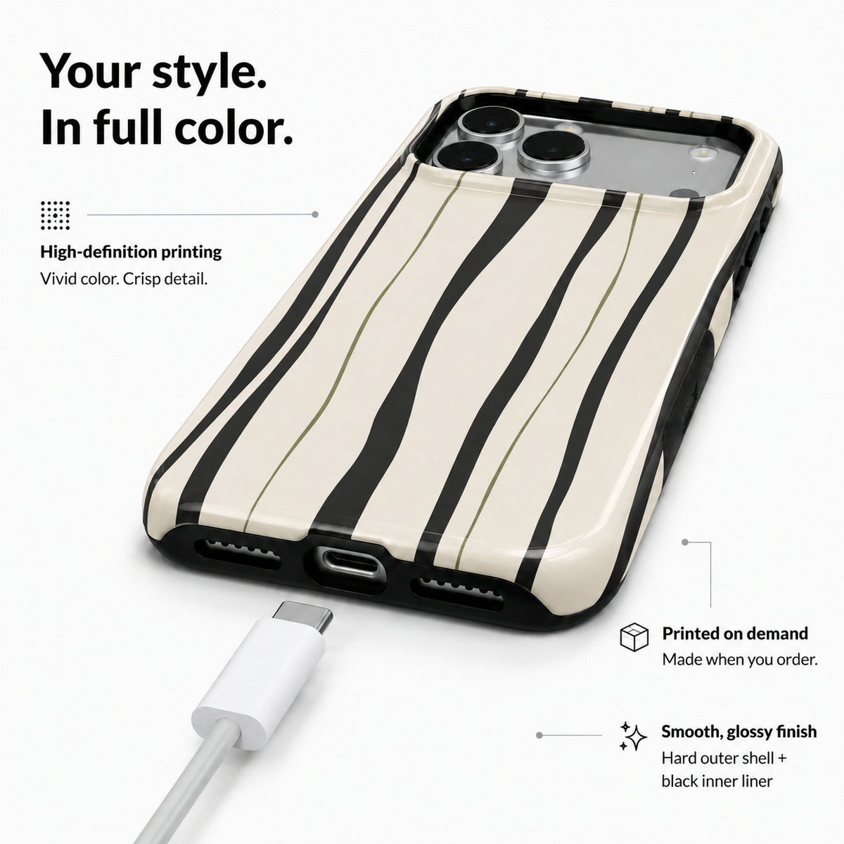 Inkline | Black & Cream Stripe Phone Case