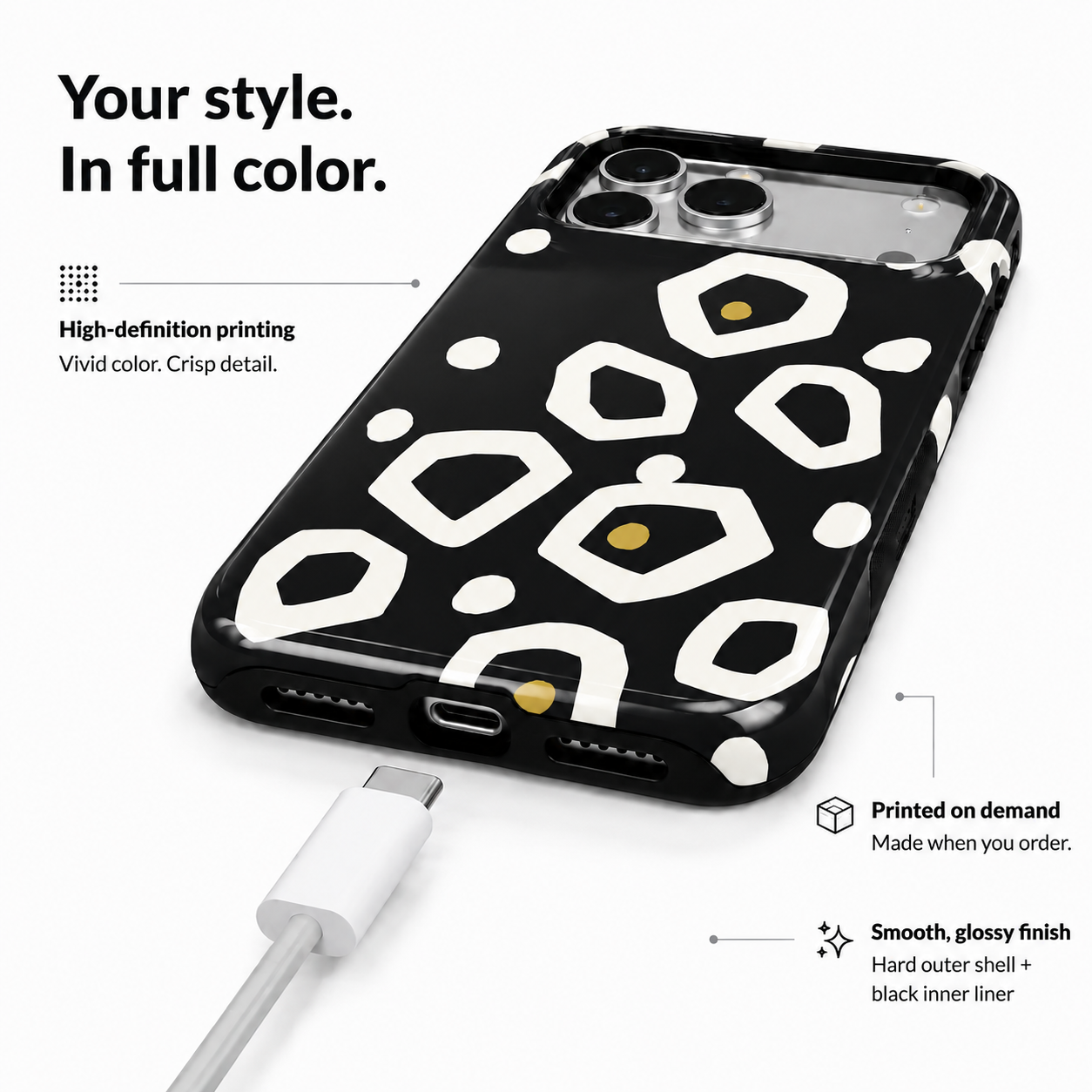 Night Pebbles | Black Geometric Phone Case