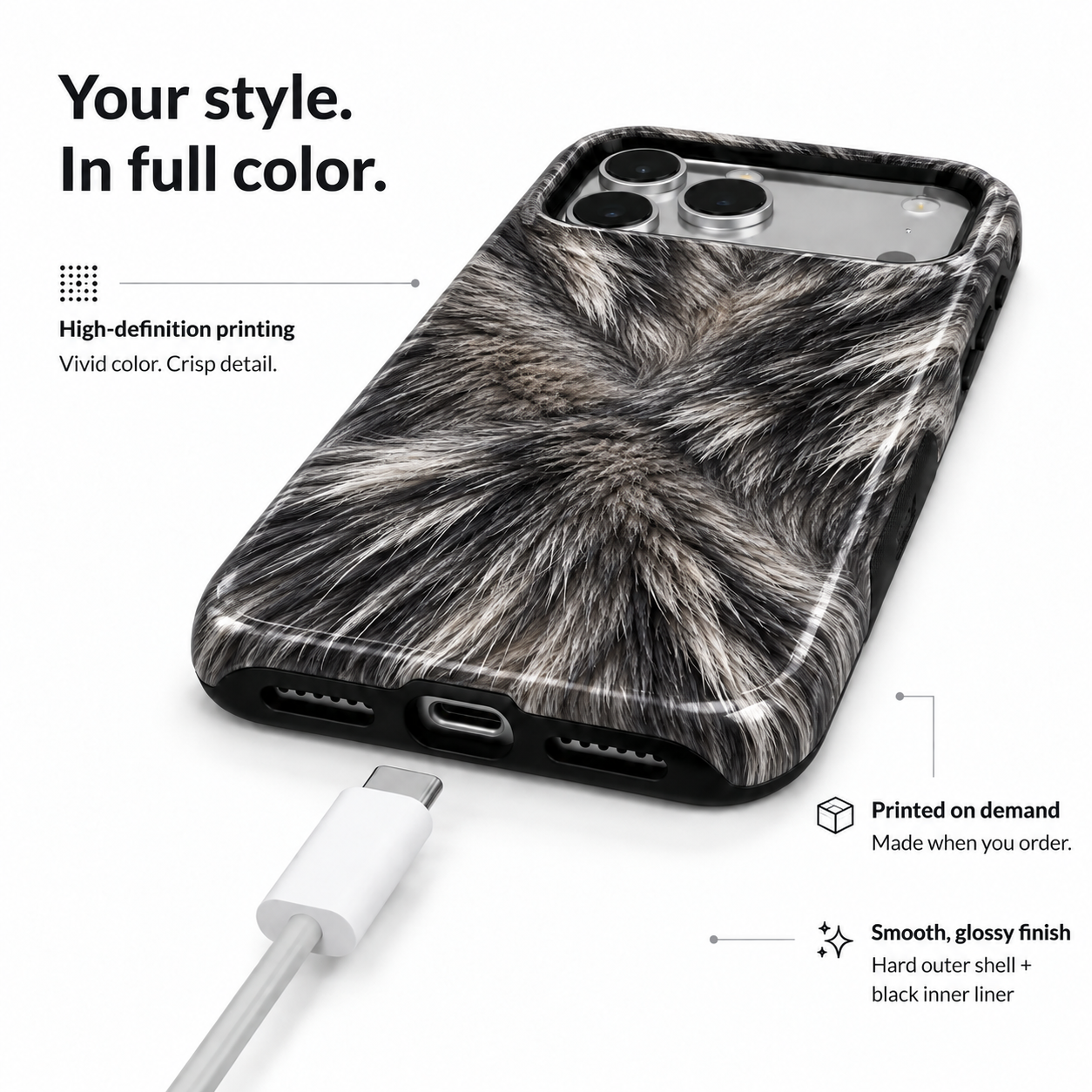 Wolf Whorl | Silver Fur-Print Phone Case