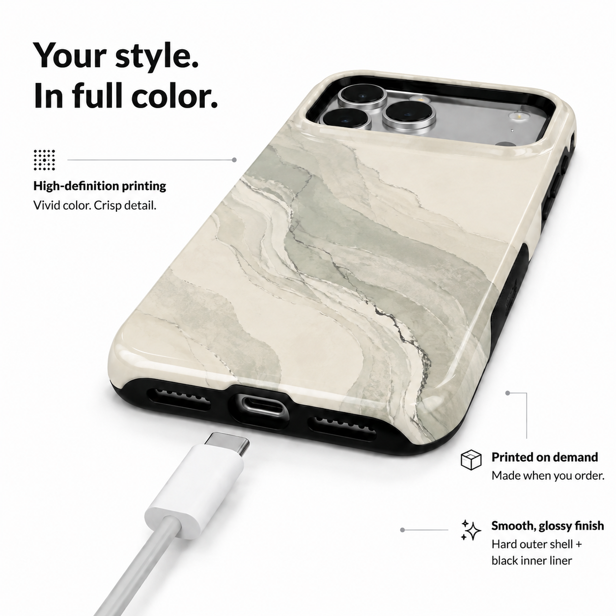 Sage Drift | Cream & Green Marble Phone Case