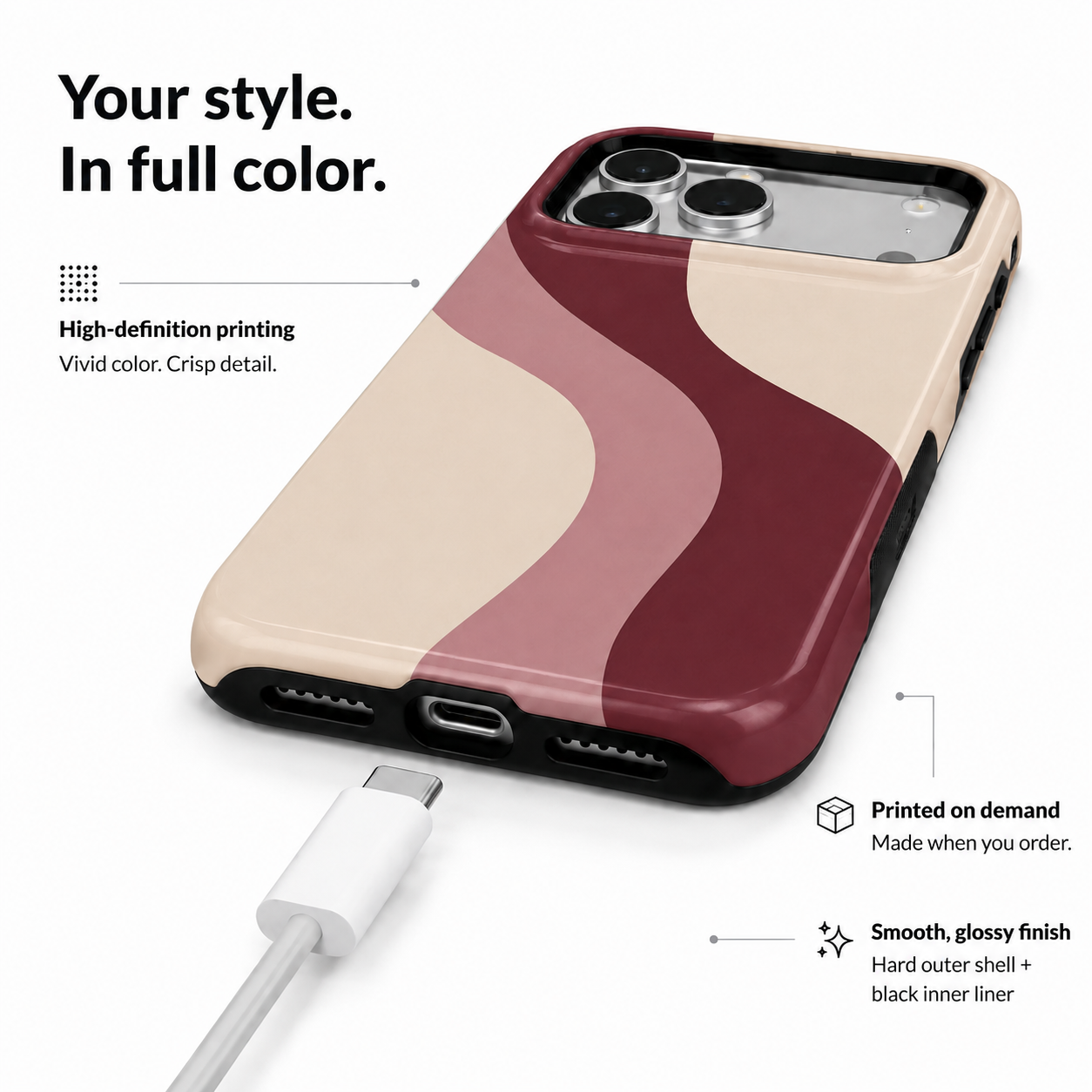 Merlot Flow | Burgundy Retro Wave Phone Case