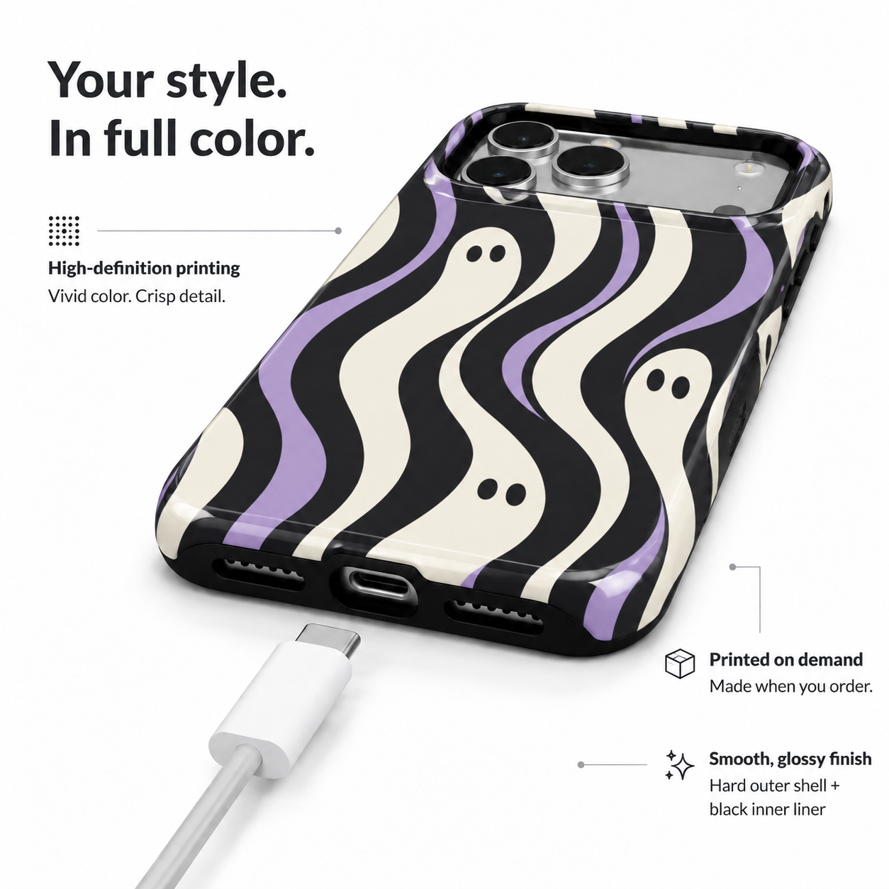 Wavy Spirits | Purple Ghost Phone Case