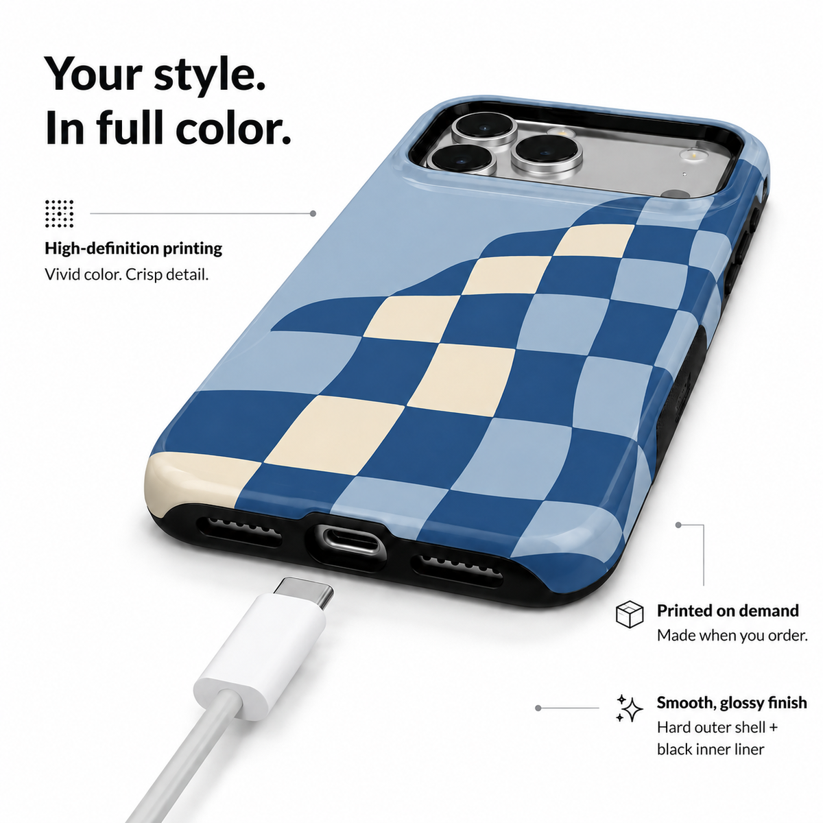 Blue Check Wave | Wavy Checkerboard Phone Case