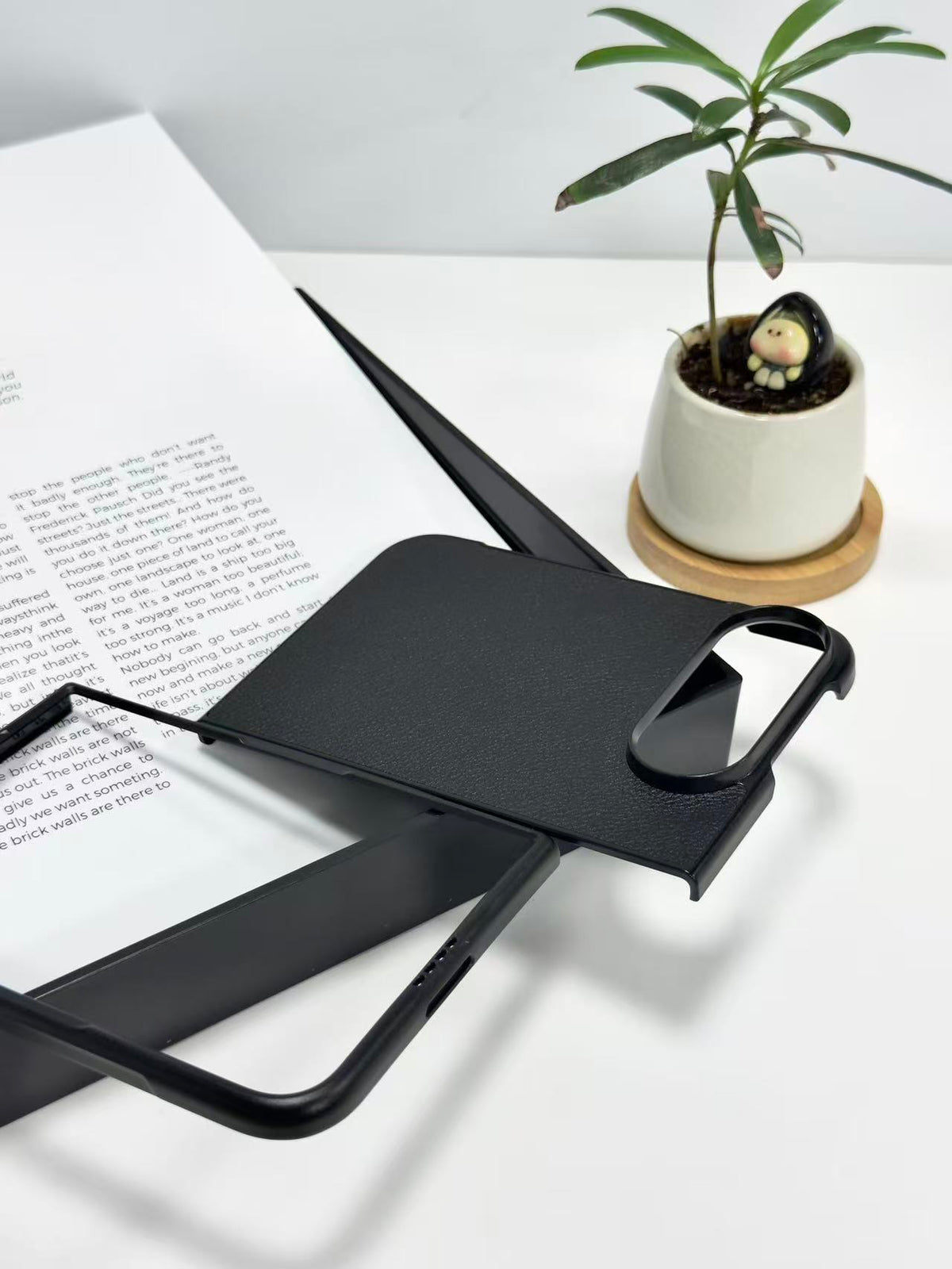 Black and white matte iPhone DUO folding phone case, view 2