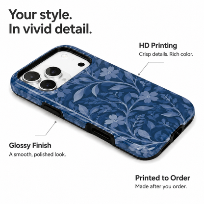 Midnight Petals | Blue Watercolor Floral Phone Case