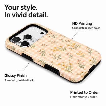 Peach Picnic | Gingham Floral Phone Case