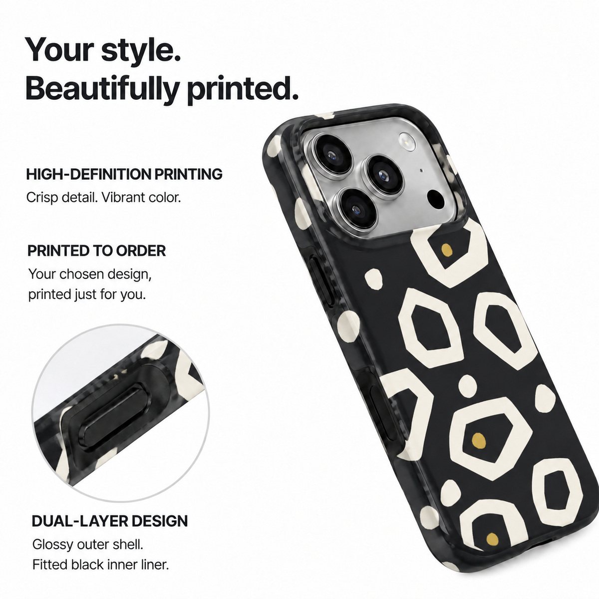 Night Pebbles | Black Geometric Phone Case