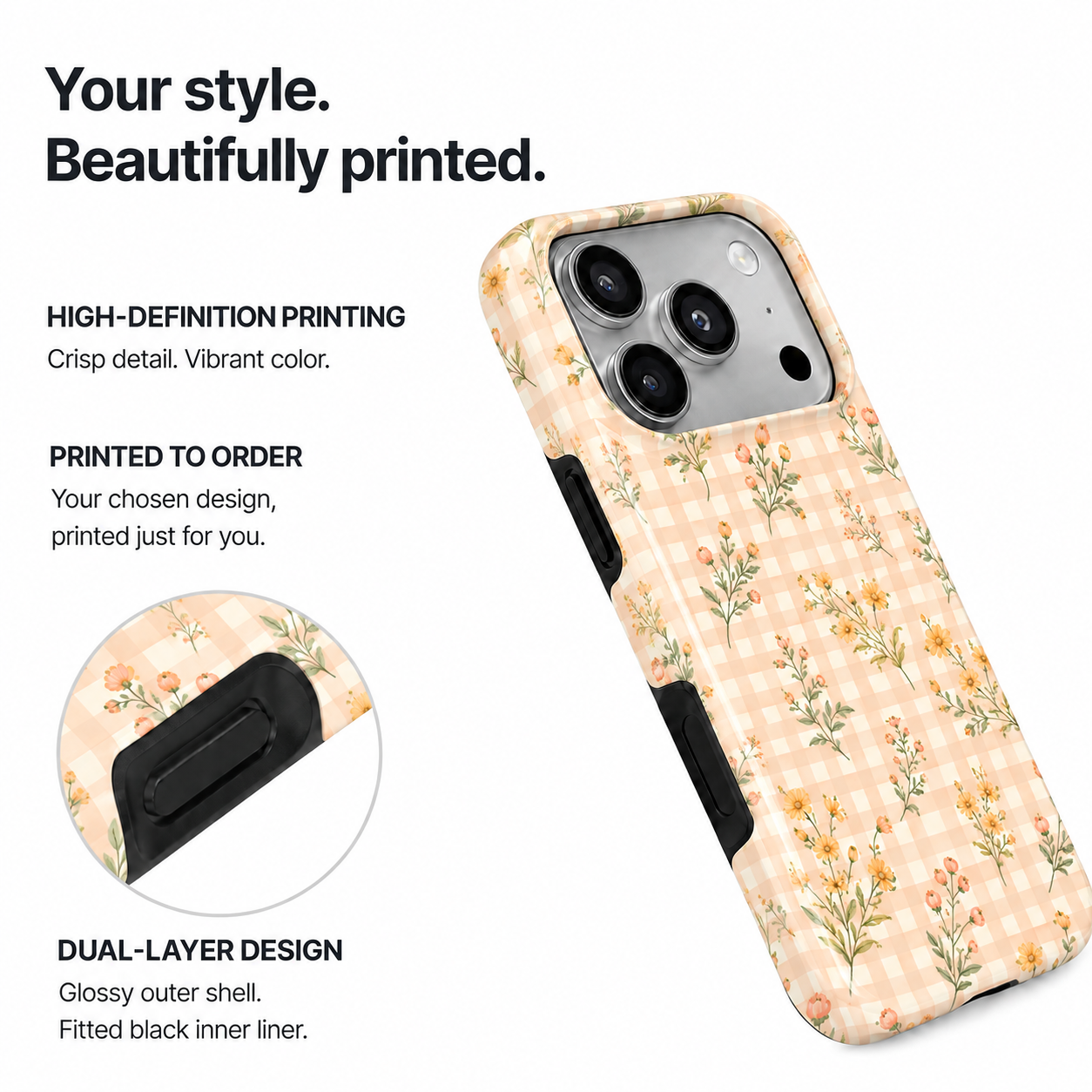 Peach Picnic | Gingham Floral Phone Case