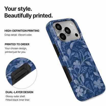 Midnight Petals | Blue Watercolor Floral Phone Case