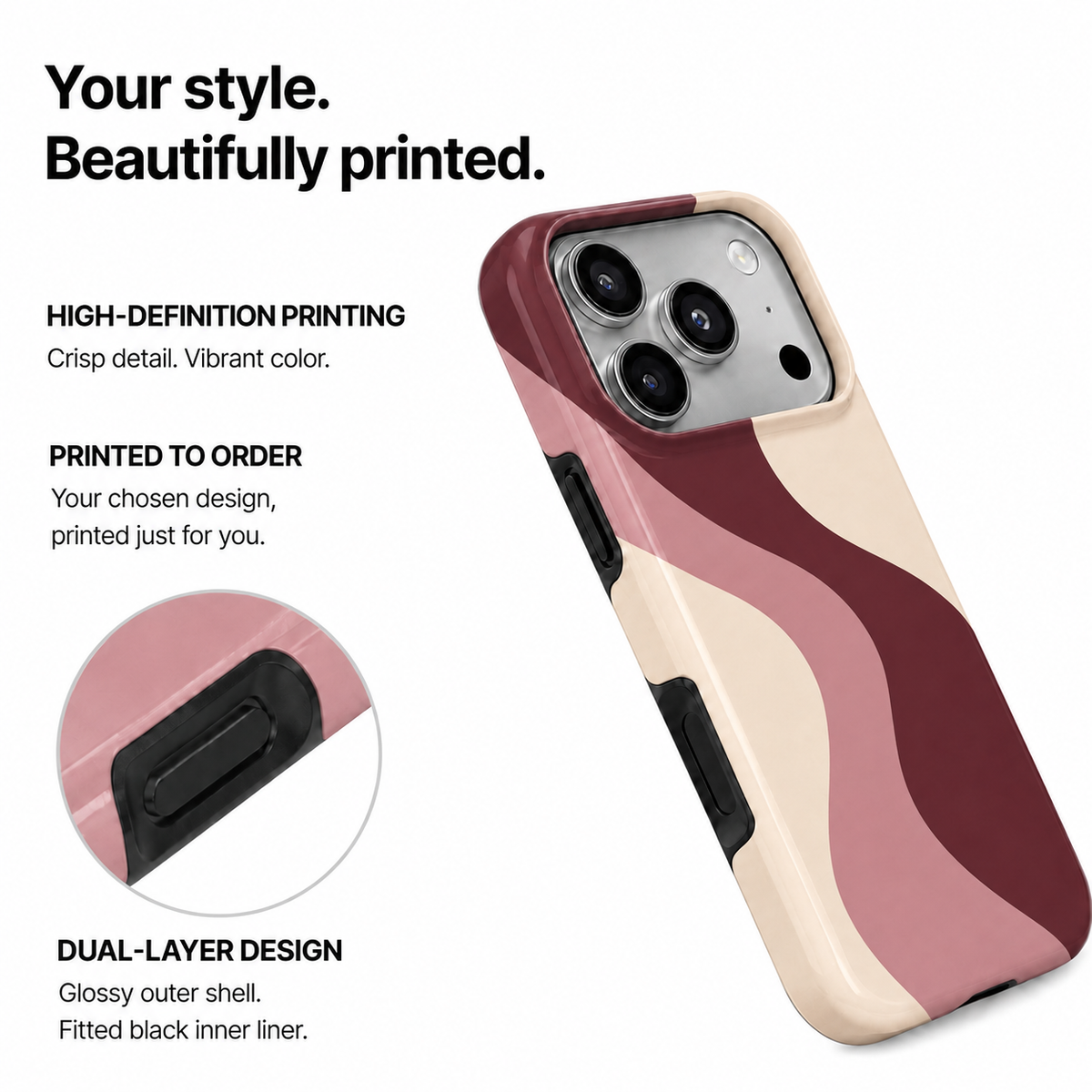 Merlot Flow | Burgundy Retro Wave Phone Case