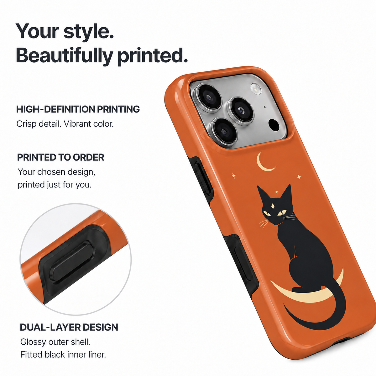 Crescent Cat | Black Cat Halloween Phone Case
