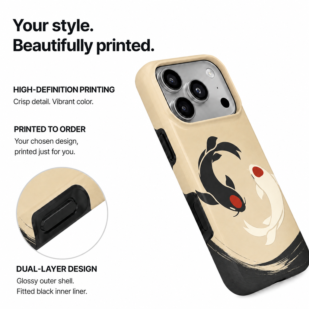 Koi Balance | Black & Ivory Fish Phone Case