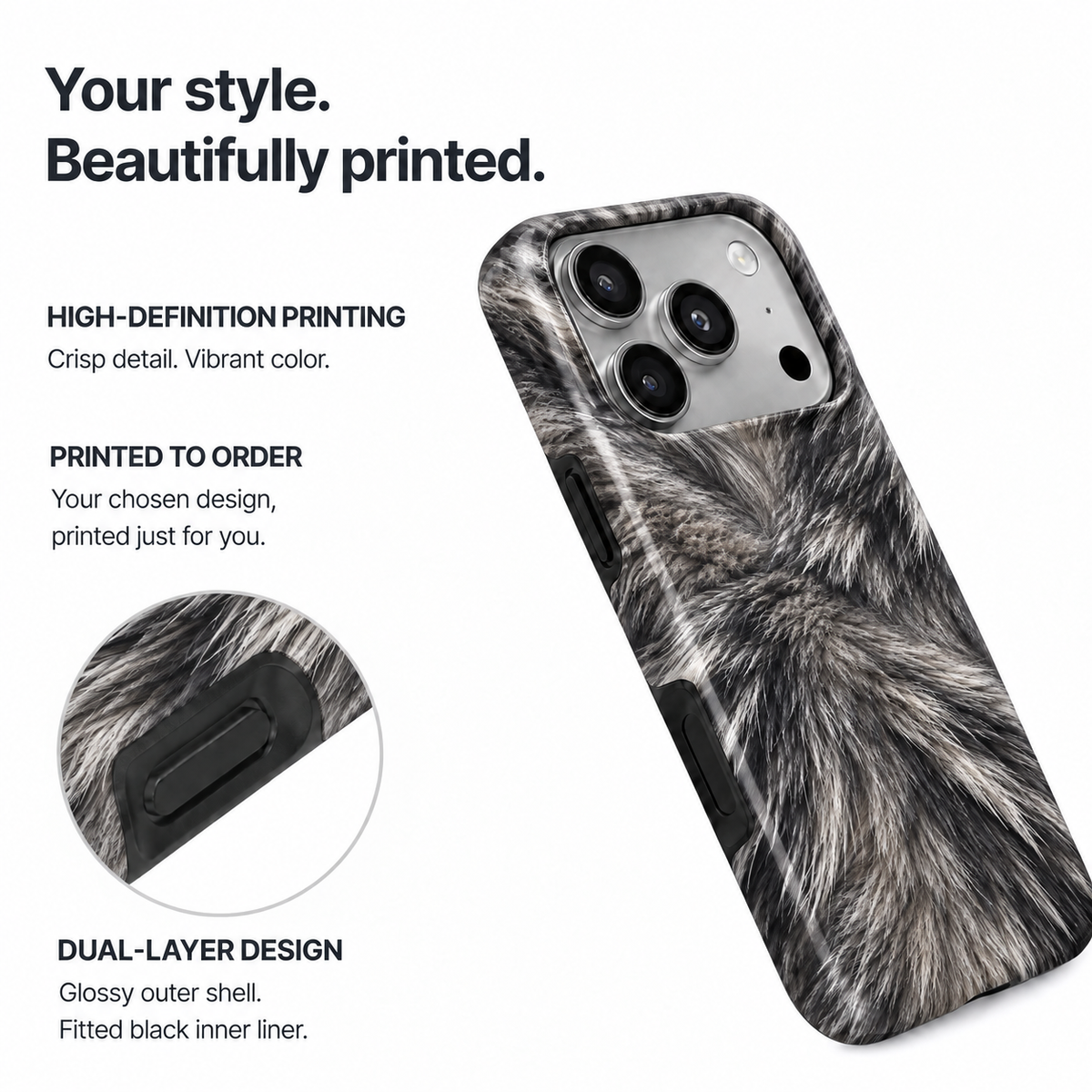 Wolf Whorl | Silver Fur-Print Phone Case