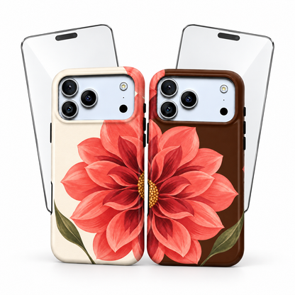 Coral Bloom Matching iPhone Case Set & Screen Protector Bundle