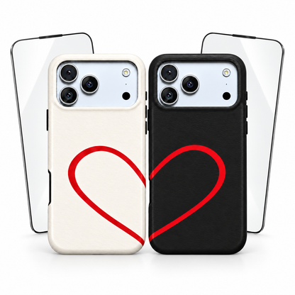 Red Thread Heart Matching iPhone Case Set & Screen Protector Bundle