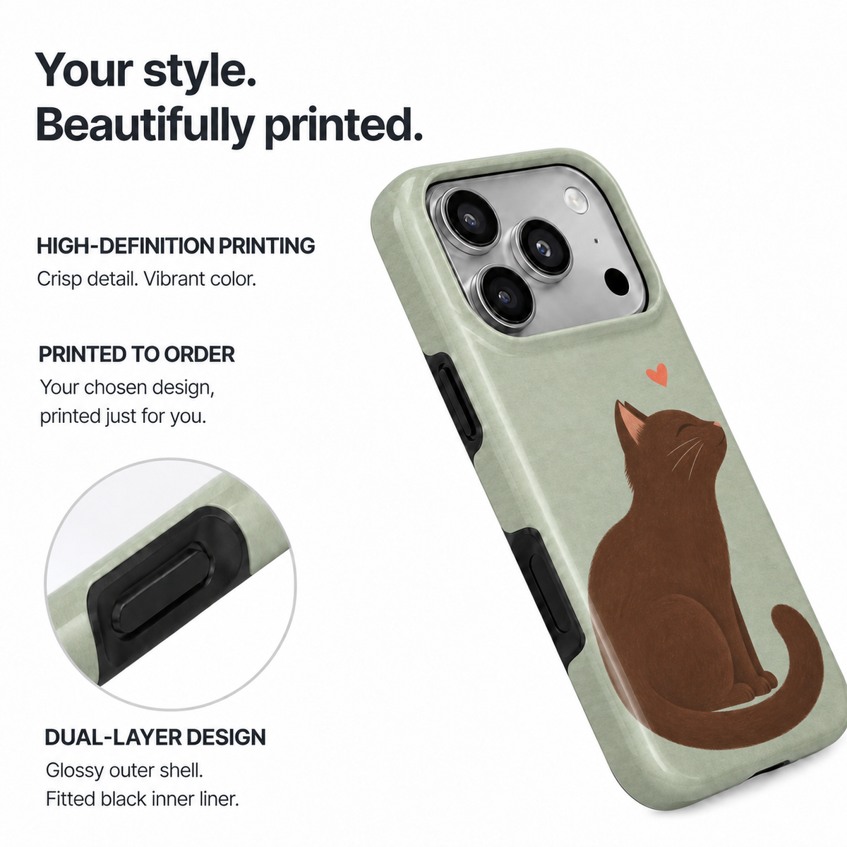 Black Cat Heart A Phone Case — view 8