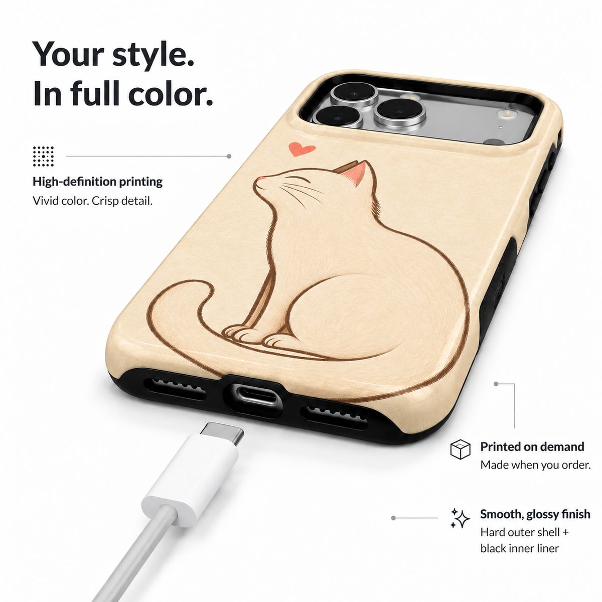 Black Cat Heart B Phone Case — view 6