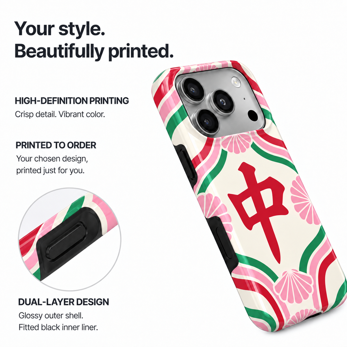 Blush Center | Pink & Red Mahjong Phone Case — view 8