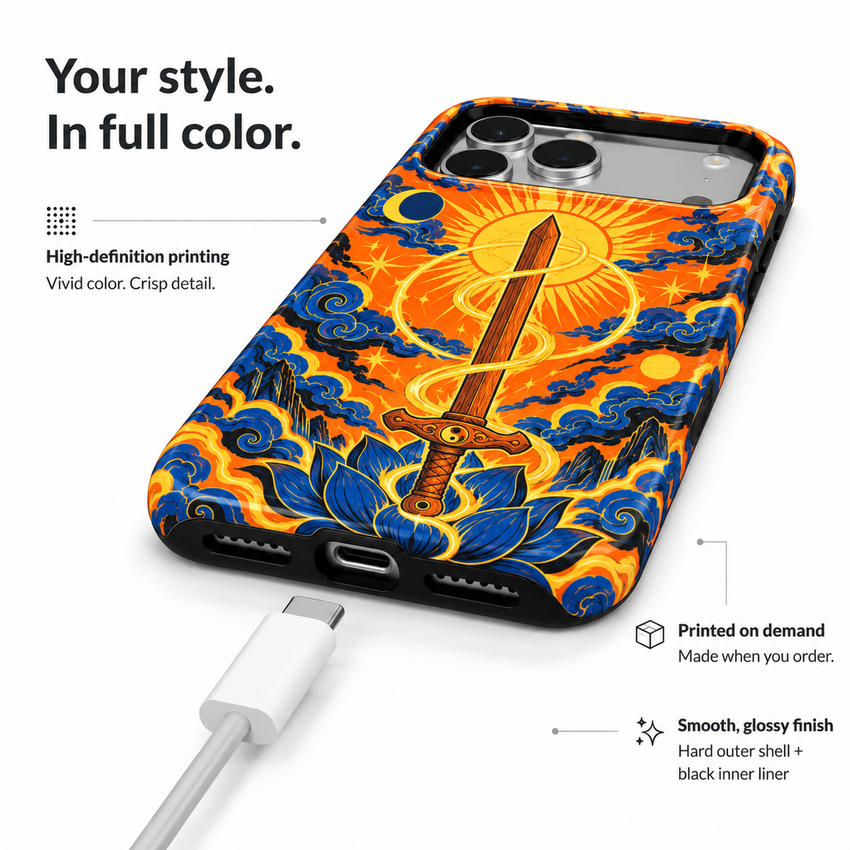 Celestial Blade | Orange & Blue Mythic Phone Case — view 6