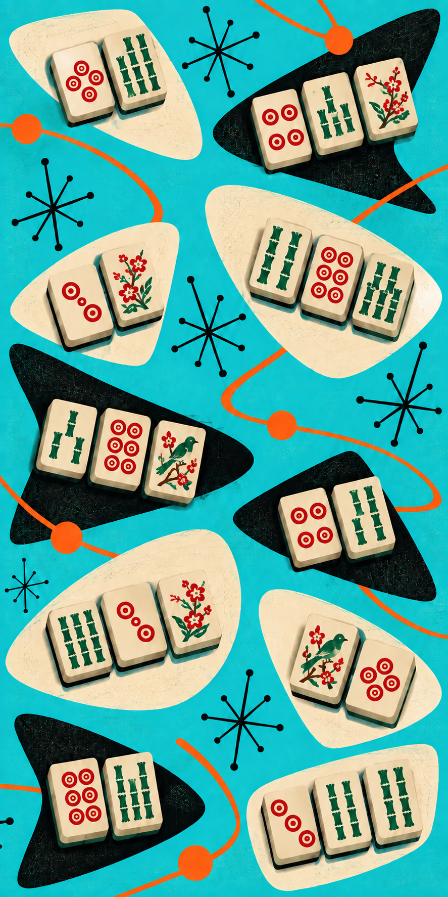 Turquoise scattered mahjong tile phone case, view 2