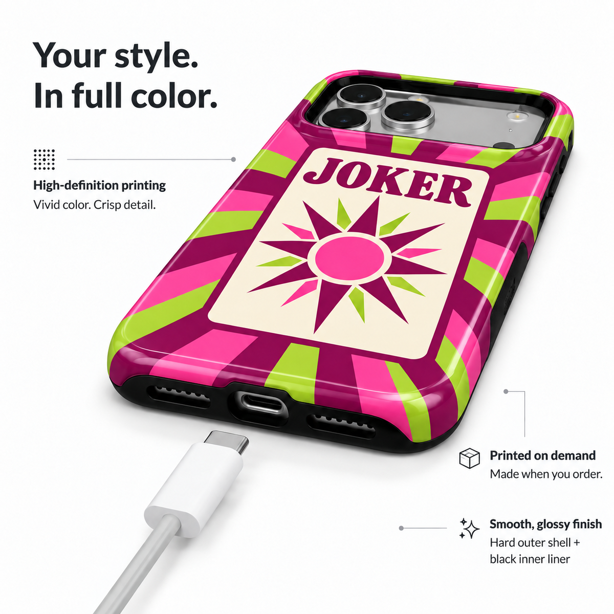 Electric Joker | Pink & Green Mahjong Phone Case — view 6