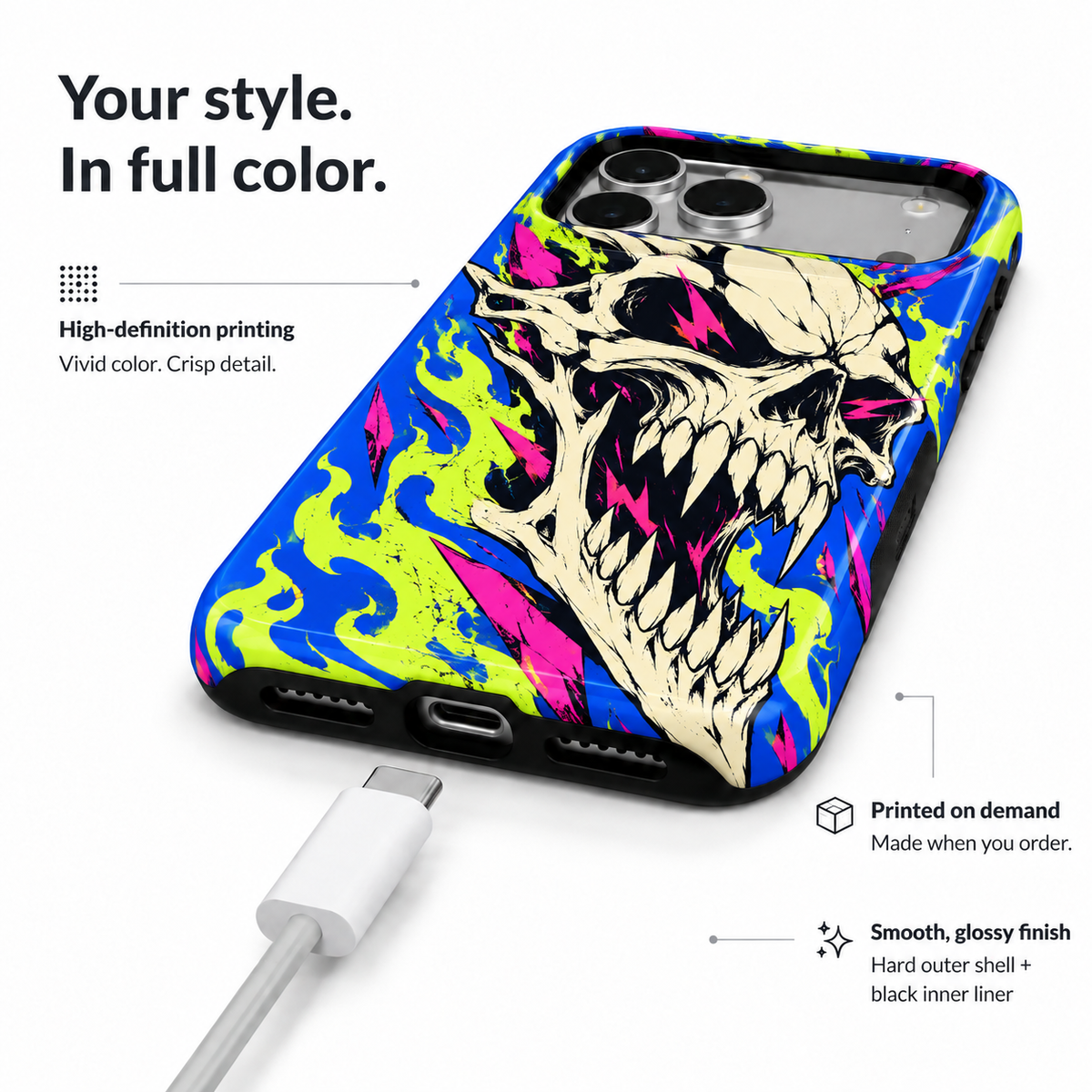 Electric Revenant | Neon Skull Phone Case — view 6