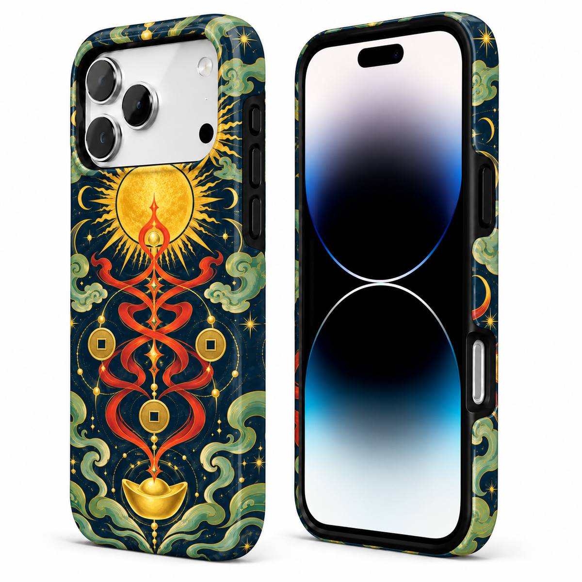 Navy and gold serpent phone case, view 4