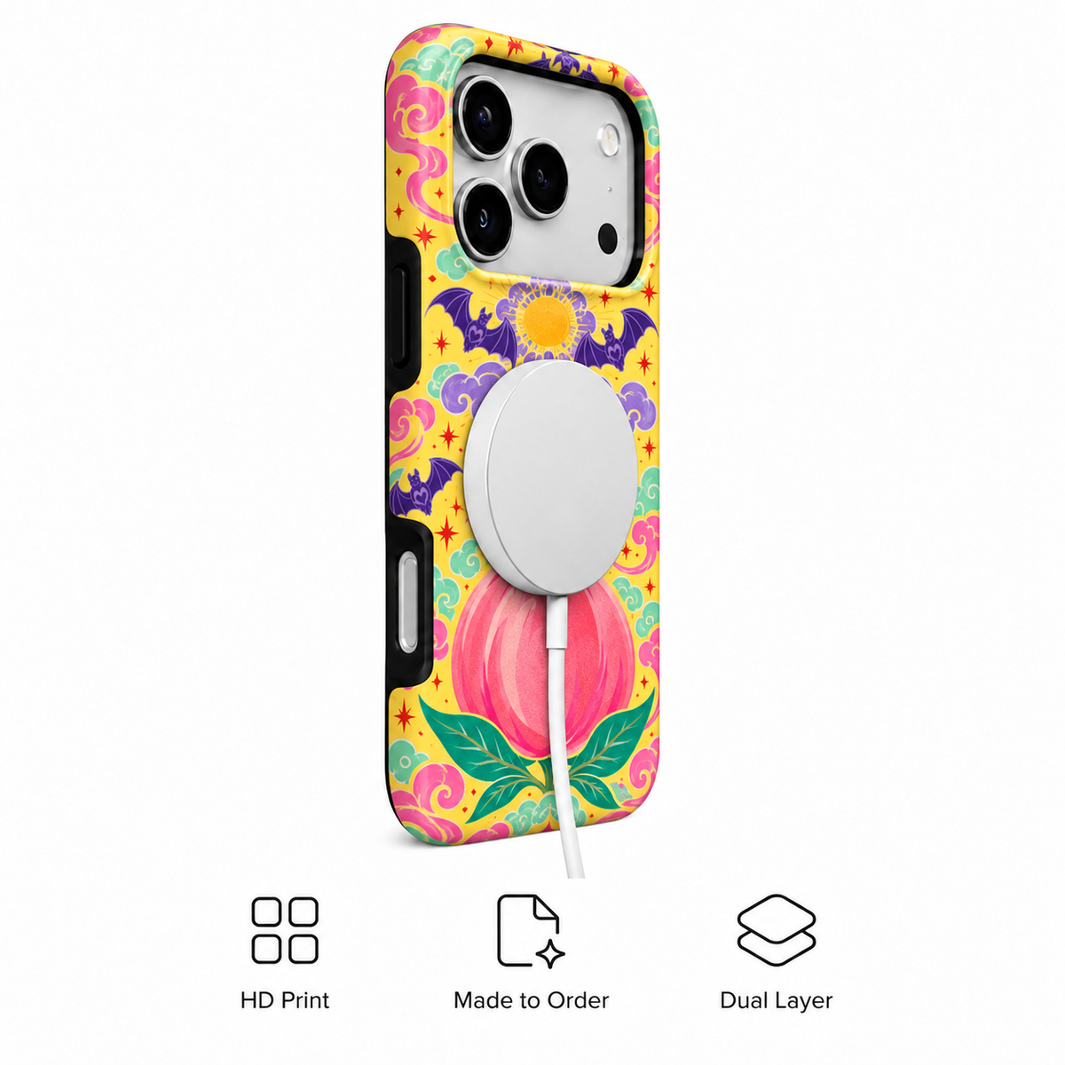 Yellow and purple lotus floral phone case, view 4