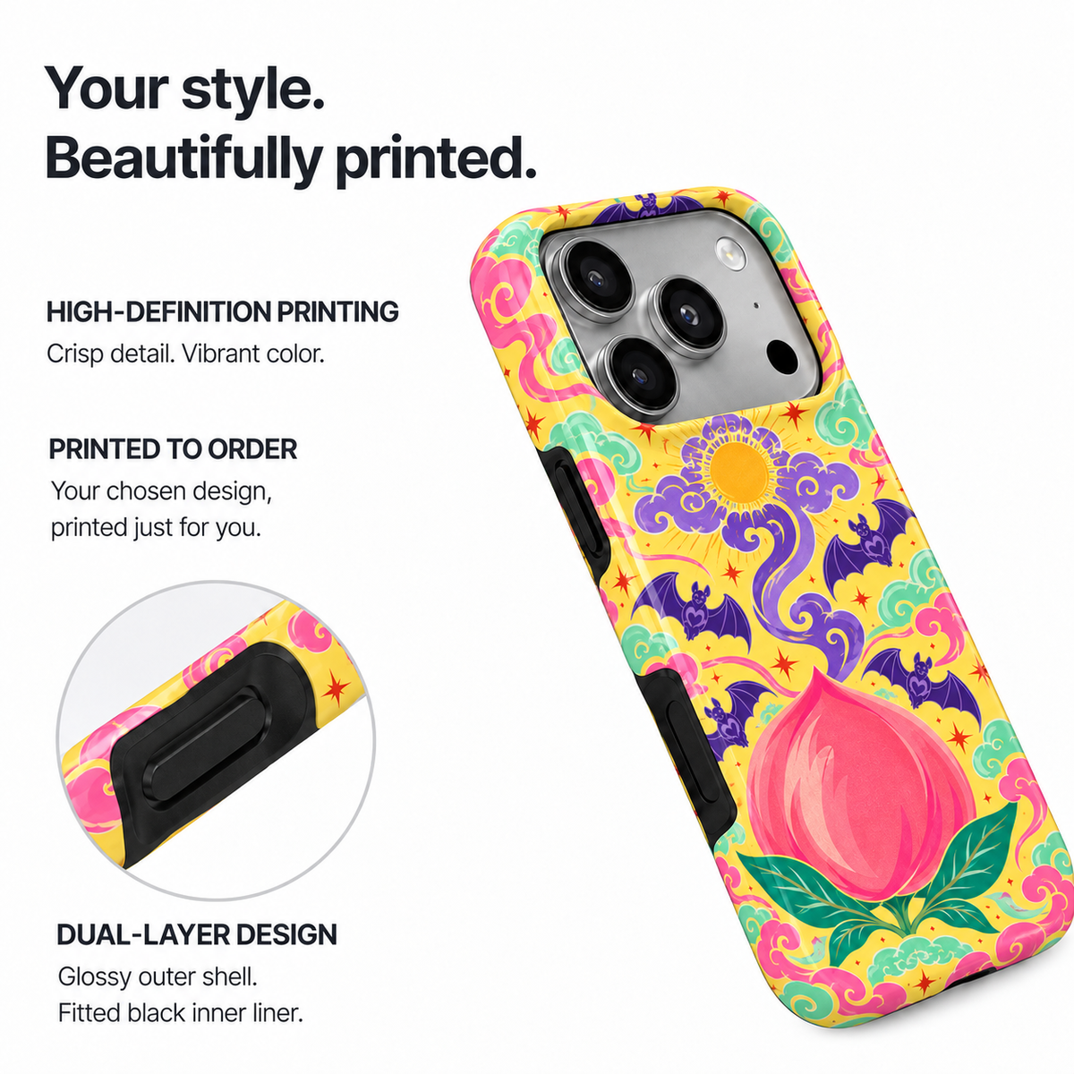 Yellow and purple lotus floral phone case, view 5