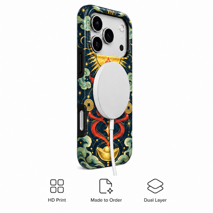 Navy and gold serpent phone case, view 2