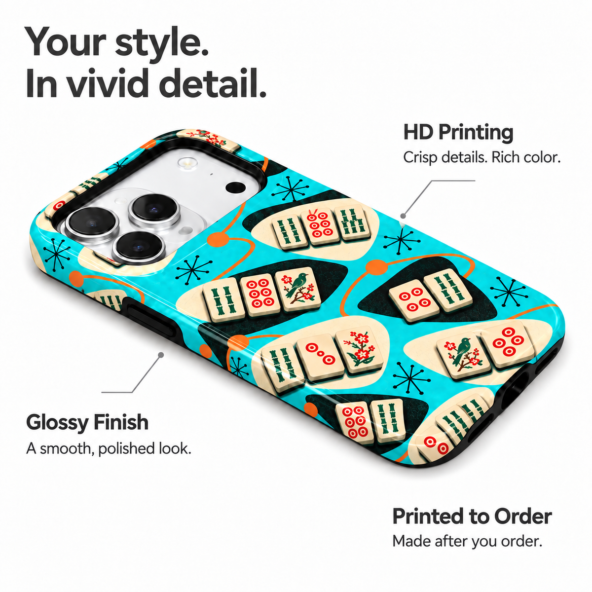 Turquoise scattered mahjong tile phone case, view 8