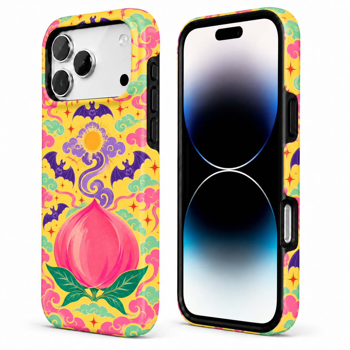 Yellow and purple lotus floral phone case, view 3
