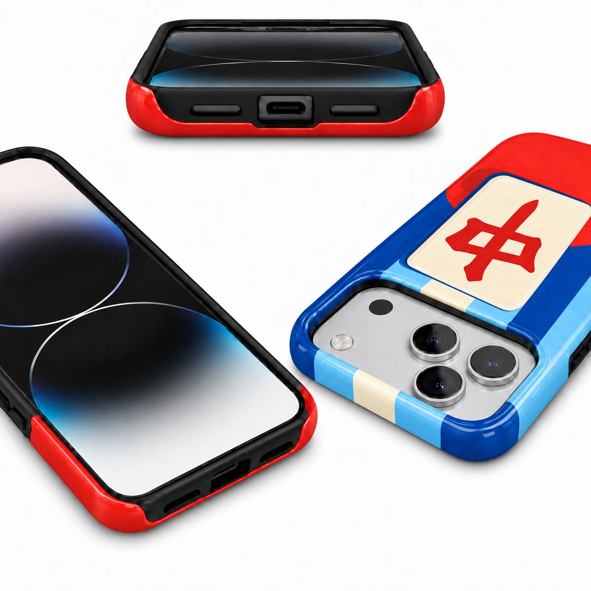 Blue and red dragon mahjong phone case, view 6