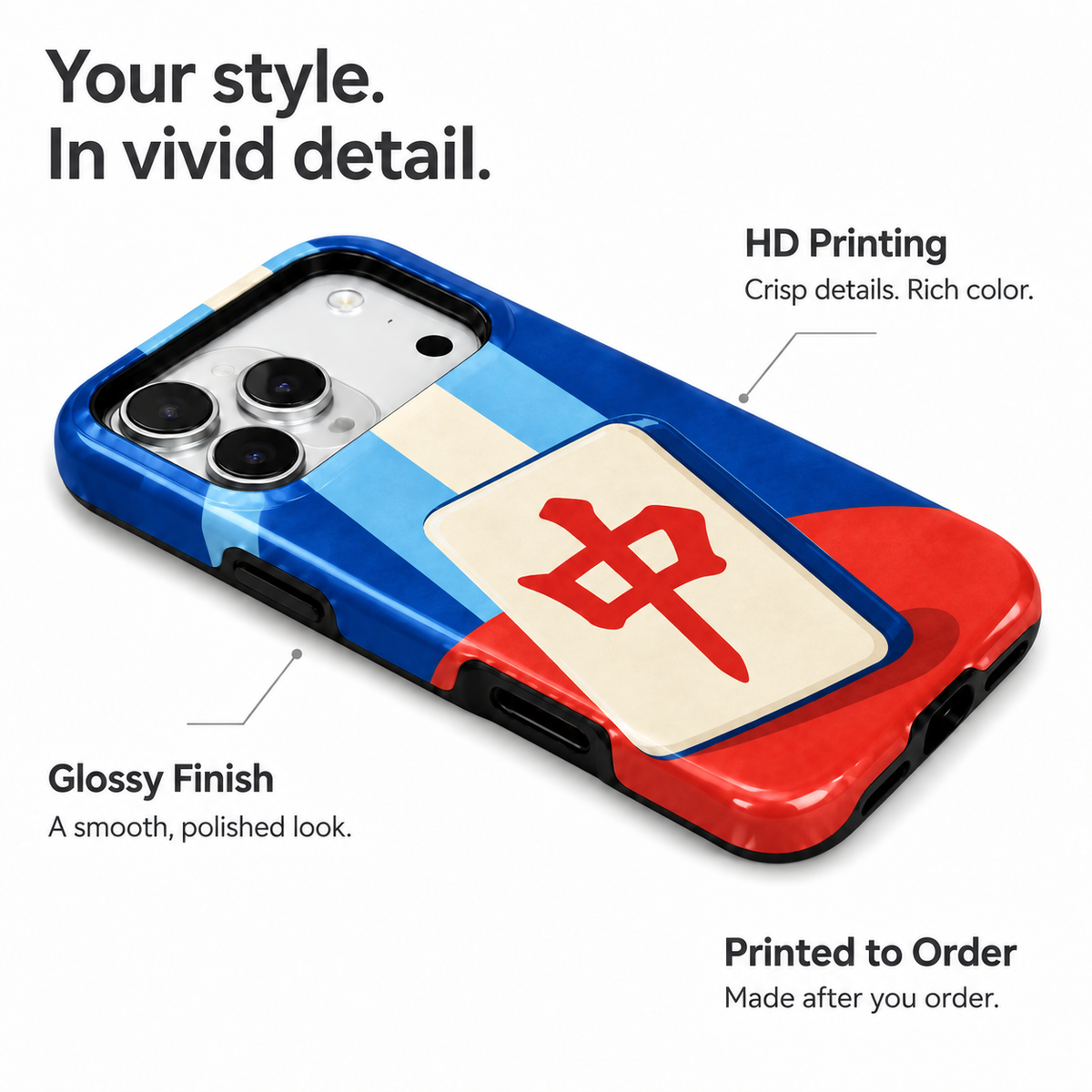 Blue and red dragon mahjong phone case, view 8