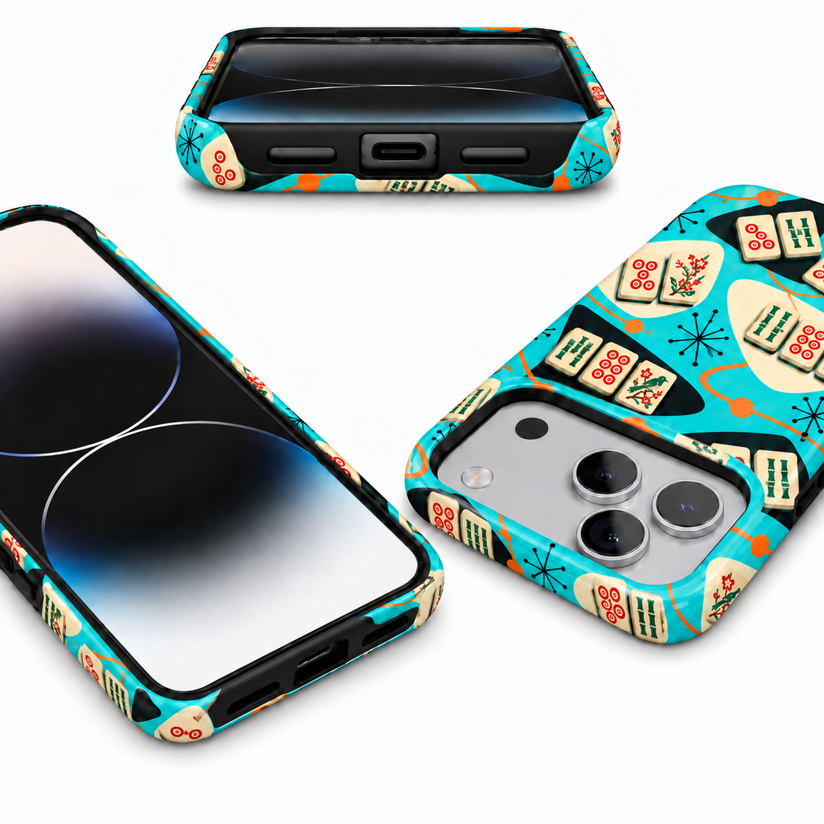 Turquoise scattered mahjong tile phone case, view 9